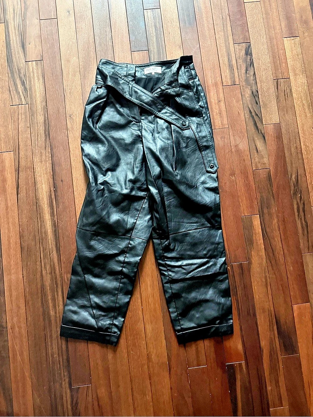 House of CB Black Faux Leather Wrap Belt Pants XS